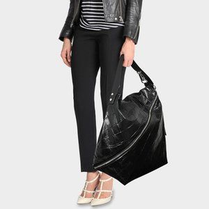 Authentic Proenza Schouler  Zip Large Hobo Bag In Black Embossed Giant Crocodile